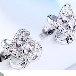 Sale Sterling Silver Knot Stud Earrings with crystals from Swarovski for Women